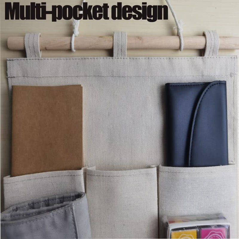 KINGREE Over The Door Magazine Storage Pockets, Wall Door Closet Hanging Storage Bag Organizer, (5 Pockets-Nature) - Image 2